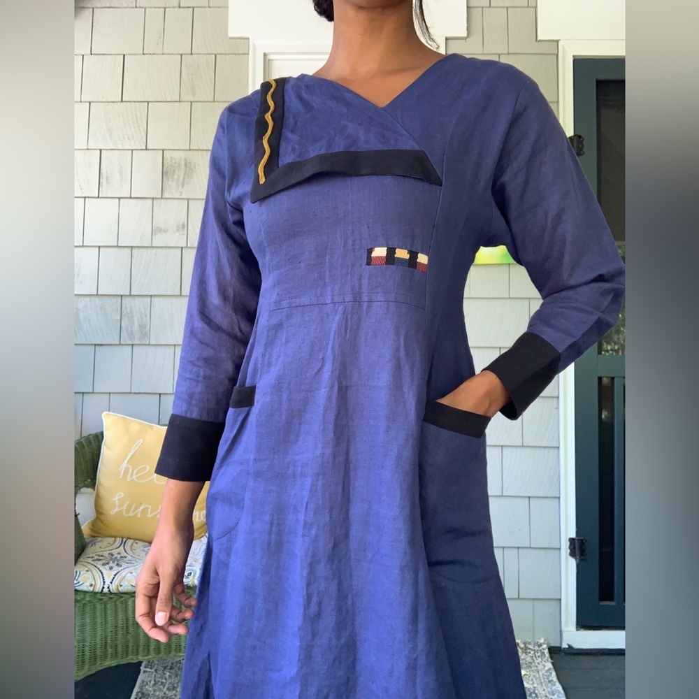 Blue Linen Jean Williams Cacicedo Dress